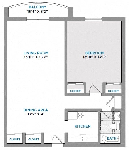 Floor plan for 1 bed, 1 bath, 805 sqft